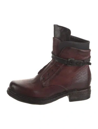 Pre-owned A.s. 98 Leather Moto Boots In Burgundy