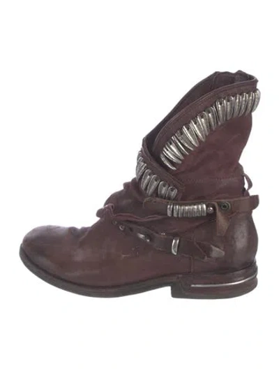 Pre-owned A.s. 98 Leather Moto Boots In Burgundy