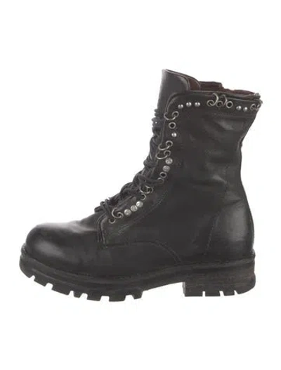Pre-owned A.s. 98 Leather Studded Accents Combat Boots In Black