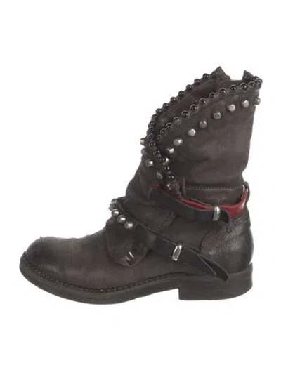 Pre-owned A.s. 98 Leather Studded Accents Combat Boots In Brown