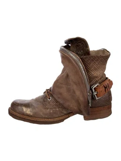 Pre-owned A.s. 98 Leather Tweed Pattern Moto Boots In Brown