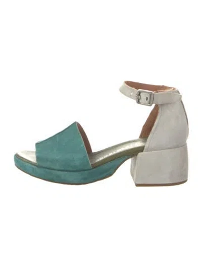 Pre-owned A.s. 98 Suede Colorblock Pattern Sandals In Blue