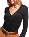 As By Df Alma Ruched V-neck Sweater In Black