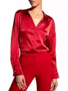 As By Df Billie Button-front Satin Blouse In Red