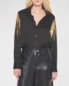 As By Df Collins Embellished Button-front Blouse In Black