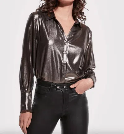 As By Df Darcy Metallic Button-front Blouse In Silver