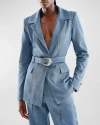 AS BY DF DOMINGA BELTED DENIM BLAZER