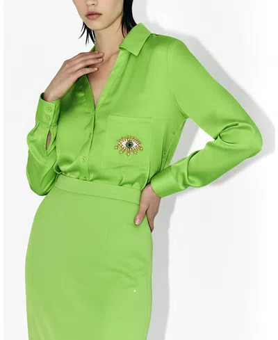 As By Df Evil Eye Satin Blouse In Paradise Green