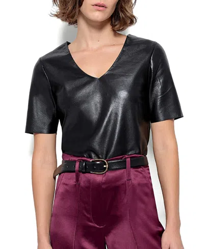 As By Df Felicity Recycled Leather V Neck Top In Black