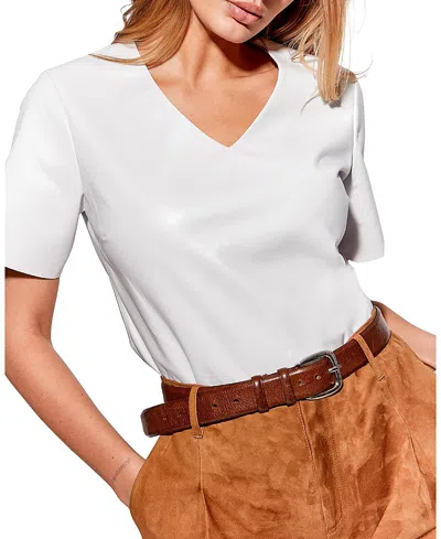 As By Df Felicity Recycled Leather V Neck Top In White
