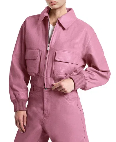 As By Df Florence Upcycled Leather Bomber Jacket In Purple