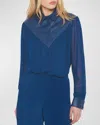 As By Df Jenna Button-front Georgette Blouse In Navy Blue