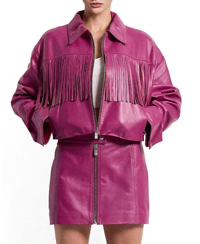 As By Df Jeremiah Upcycled Leather Fringe Jacket In Pink