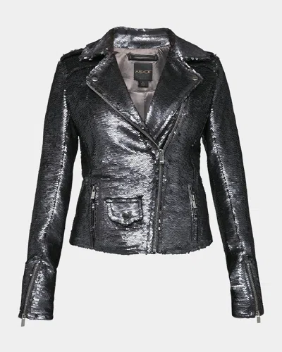 As By Df Lullaby Sequined Moto Jacket In Gunmetal Sequin