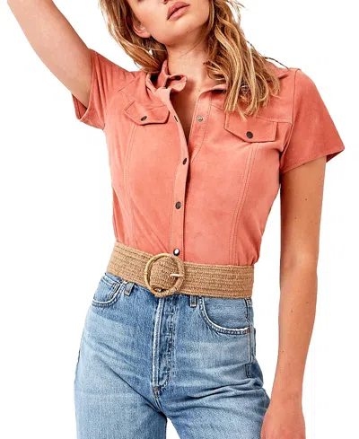 As By Df Officer Suede Button Up Shirt In Melon