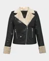As By Df Sydney Recycled Leather Moto Jacket With Faux Fur Trim In Black