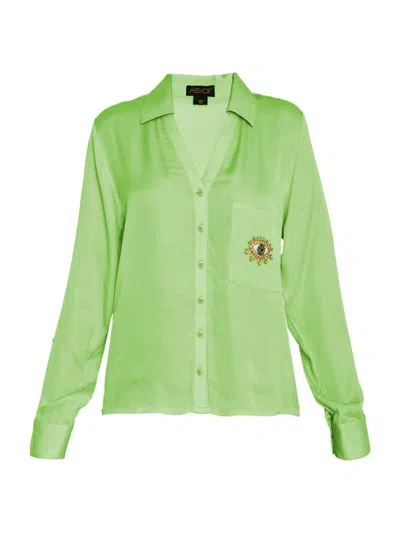 As By Df Evil Eye Satin Blouse In Paradise Green
