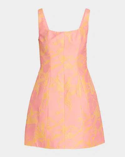 As It May Amira Sleeveless Floral Jacquard Mini Dress In Orange