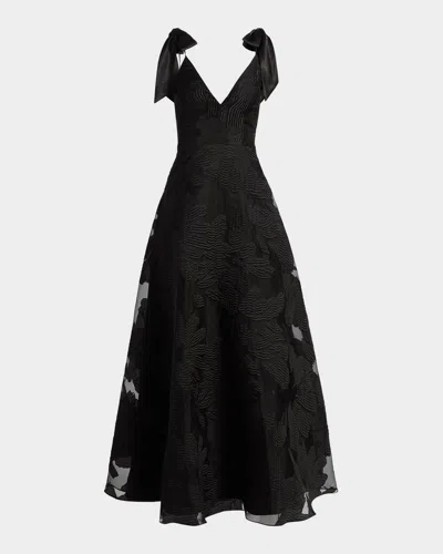 As It May Bow-embellished Floral Jacquard Gown In Black