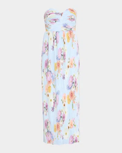 As It May Calla Strapless Pleated Floral-print Satin Column Gown