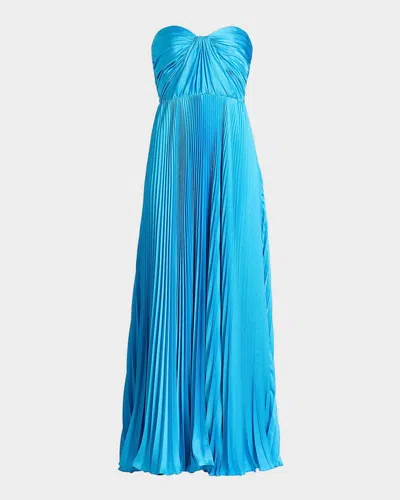 As It May Daniela Pleated Satin Gown In Blue