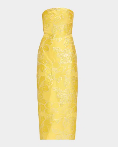 As It May Diana Strapless Floral Jacquard Midi Dress In Yellow