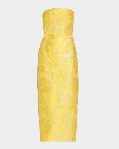 As It May Diana Strapless Floral Jacquard Midi Dress In Lemon Silver