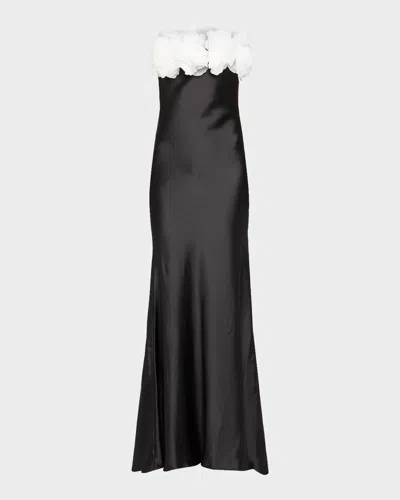 As It May Elea Rose Strapless Floral Applique Gown In Black