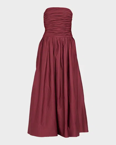 As It May Fayette Strapless Ruched Midi Dress In Burgandy