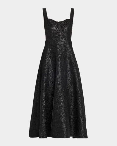 As It May Julia Sweetheart Organza Jacquard Midi Dress In Black