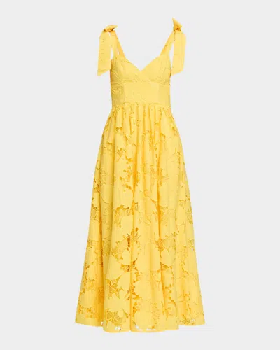 As It May Juliette Sweetheart Floral Lace Midi Dress In Yellow