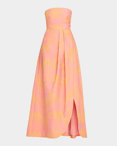 As It May Kaia Strapless Floral Jacquard Gown In Flamingo Lemon