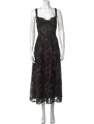 Pre-owned As It May Lace Pattern Midi Length Dress W/ Tags In Black