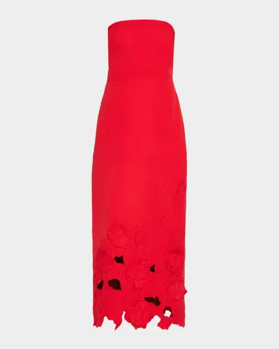 As It May Maelle Strapless Floral Applique Midi Dress In Red