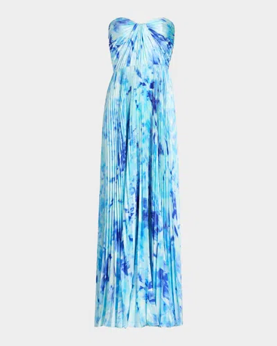 As It May Naomi Abstract Print Satin Strapless Gown In Blue