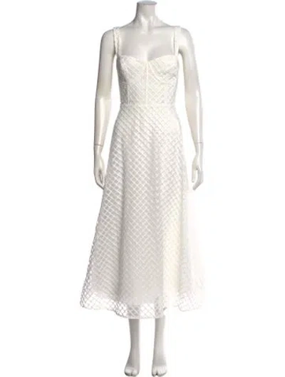 Pre-owned As It May Patterned Midi Length Dress In White