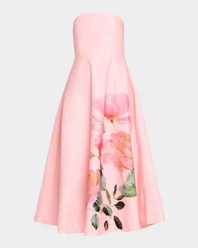 As It May Strapless Floral-print Midi Dress In Pink