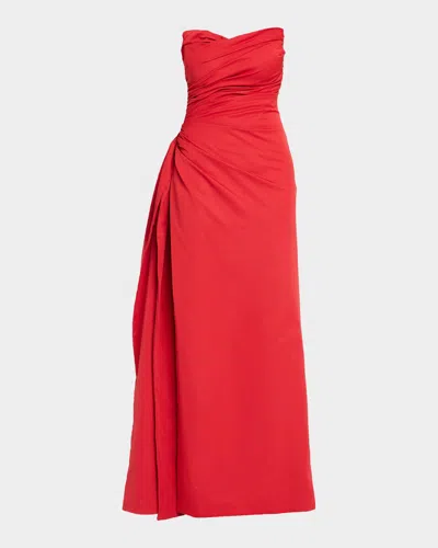 As It May Tiphanie Strapless Draped Faille Gown In Carmine Re