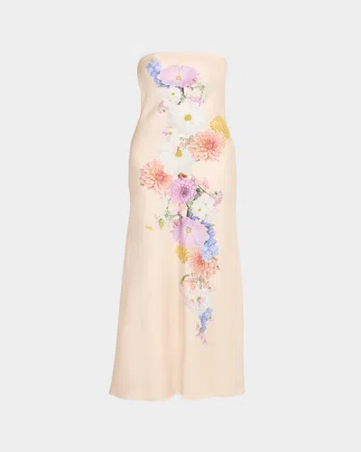 As It May Vionne Strapless Floral-print Midi Dress In Brown