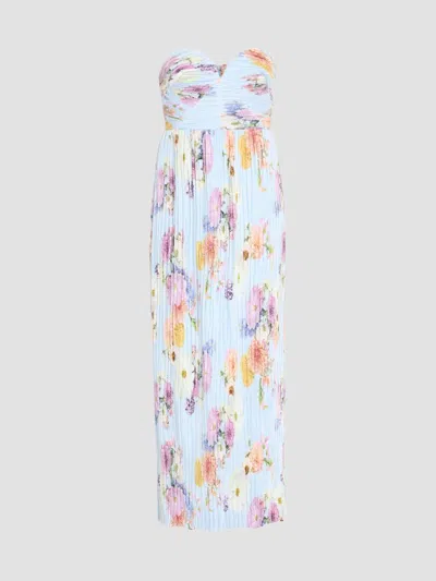 As It May Women's Calla Floral Pleated Strapless Gown In Blue Dahlias
