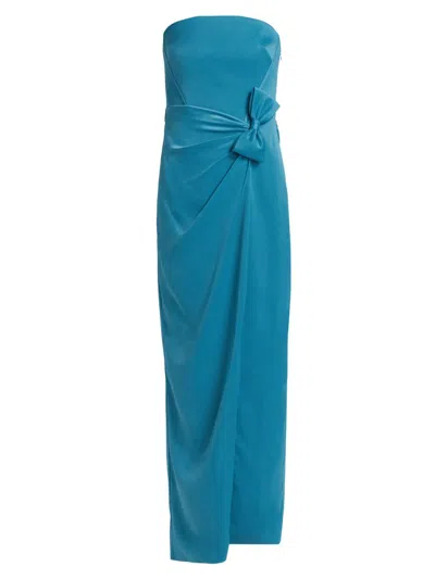 As It May Women's Ceil Satin Strapless Bow-waist Tulip-hem Gown In Blue