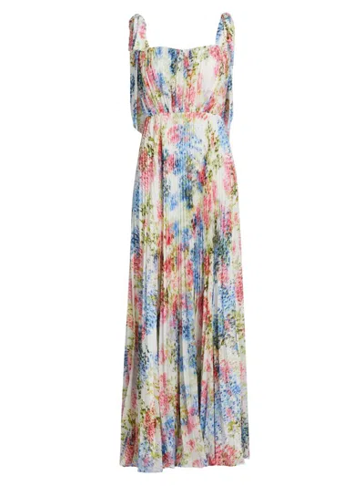 As It May Women's Lexie Floral Plissé Chiffon Tie-strap Gown