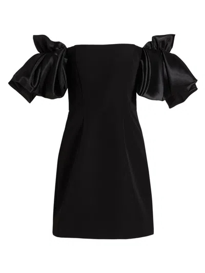 As It May Women's Sabine Satin Crepe Off-the-shoulder Flare-sleeve Minidress In Black