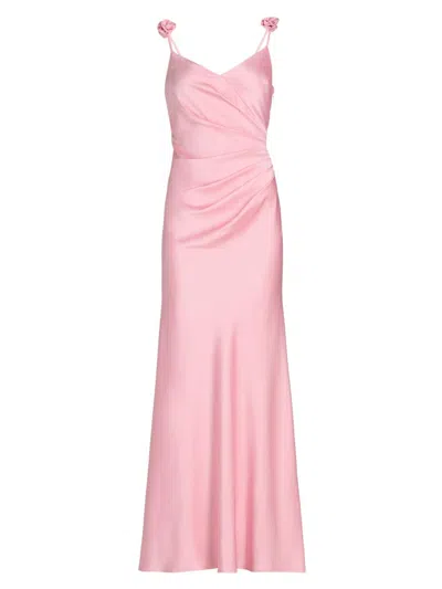 As It May Women's Satin V-neck Draped Gown In Pink