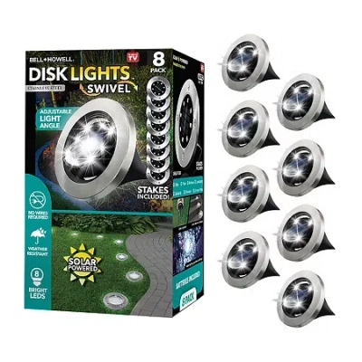 As Seen On Tv Bell + Howell 8 Led Super Bright Solar Powered Swivel Disk Light With Auto On/off Lighting And Weath In Silver