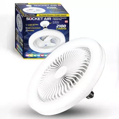 As Seen On Tv Bell + Howell Socket Air Infoor White With Remote Control And Rgb Colors Ceiling Fan