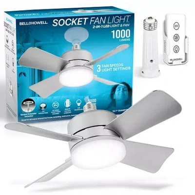 As Seen On Tv Bell + Howell Socket With Cool Lighting And Remote Control 1000 Lumens Ceiling Fan In Silver
