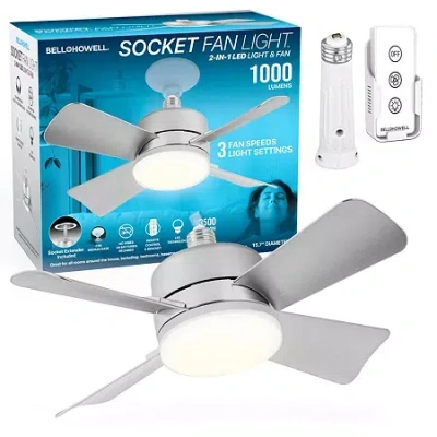 As Seen On Tv Bell + Howell Socket With Warm Lighting And Remote Control 1000 Lumens Ceiling Fan In Silver