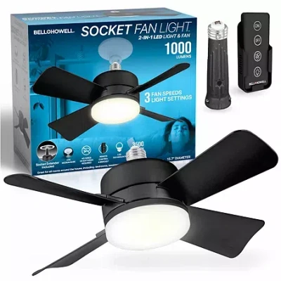 As Seen On Tv Bell + Howell Socket With Warm Lighting And Remote Control Ceiling Fan In Black