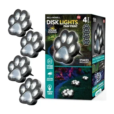 As Seen On Tv Bell + Howell Solar Powered Paw Print Disk Lights - 4 Pack In Black